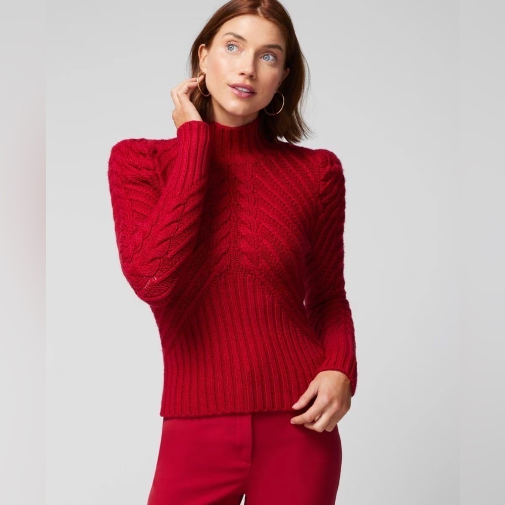 WHITE HOUSE BLACK MARKET Puff Sleeve Cable Mockneck Sweater SIZE S/P
